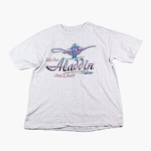 Vintage Aladdin Hotel & Casino Las Vegas Graphic T-Shirt XL Gray Single Stitch